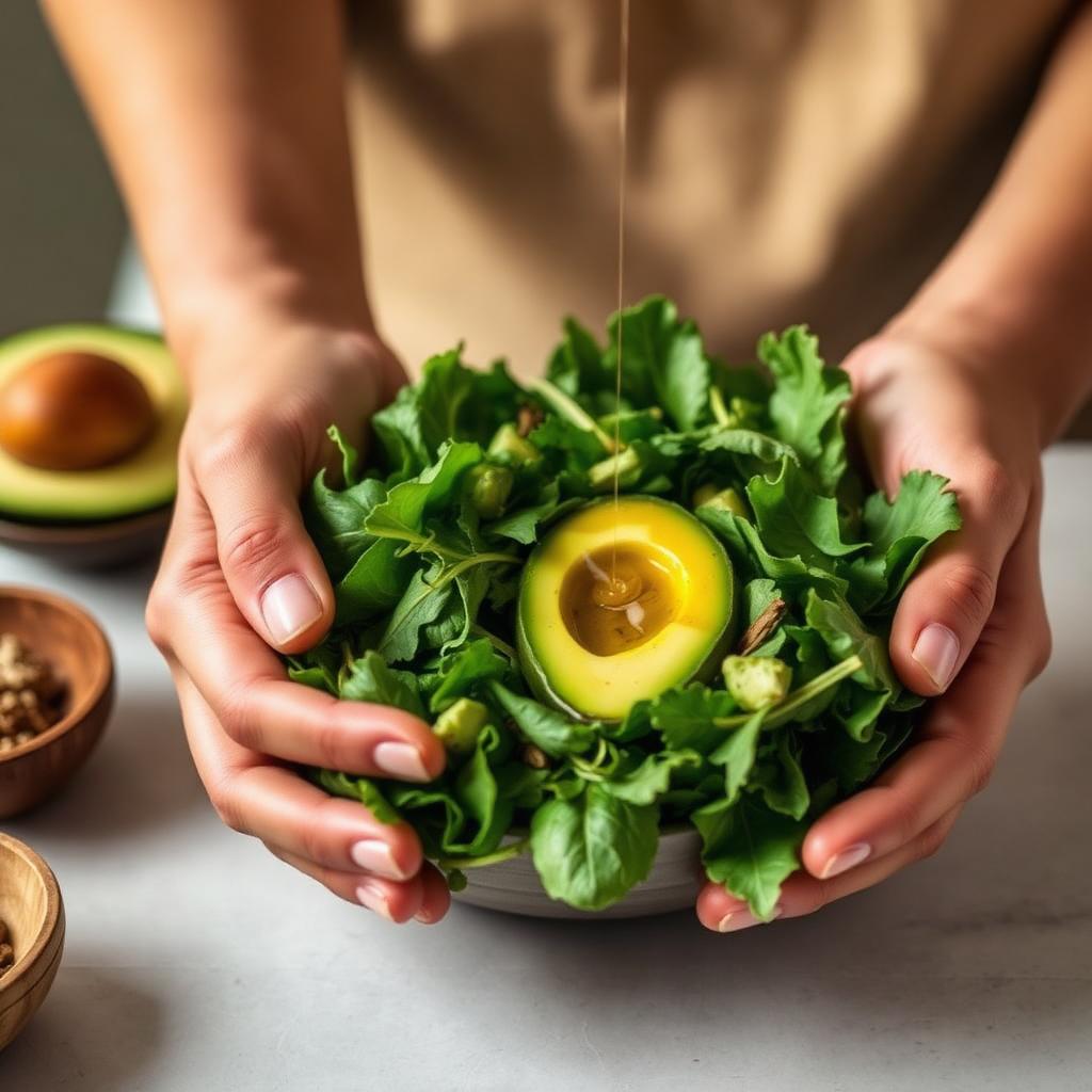 Preparo de salada com abacate